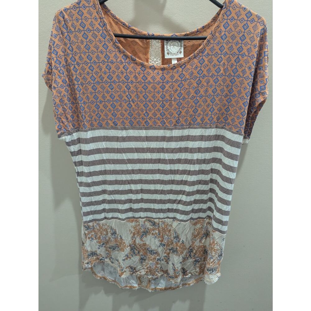 Women's size Large Tru Self shirt top tunic geometric EUC